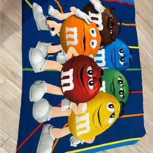 M&M'S Blue Blanket with Red Yellow Green Orange Brown and Blue Characters